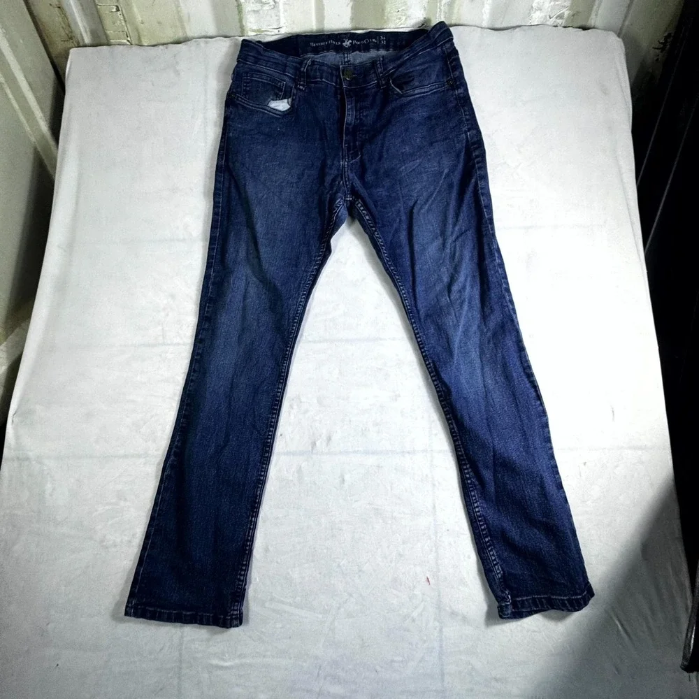 Beverly Hills Polo Club Straight Jeans Mens 34x32 Blue Denim Rider Logo Travel